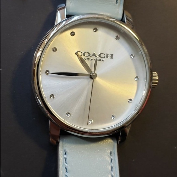 Coach Grand Watch With 36mm Silver Face & Light Green Tone Leather Band - Picture 1 of 5